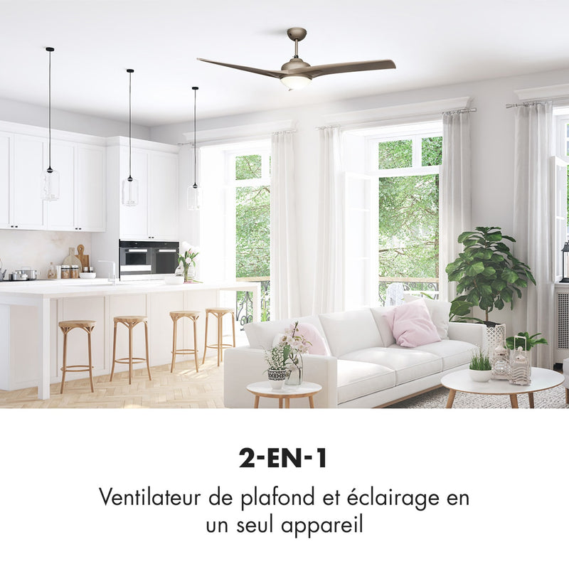 Figo ventilateur de plafond 52" 55 W plafonnier 2x42 W télécommande titane
