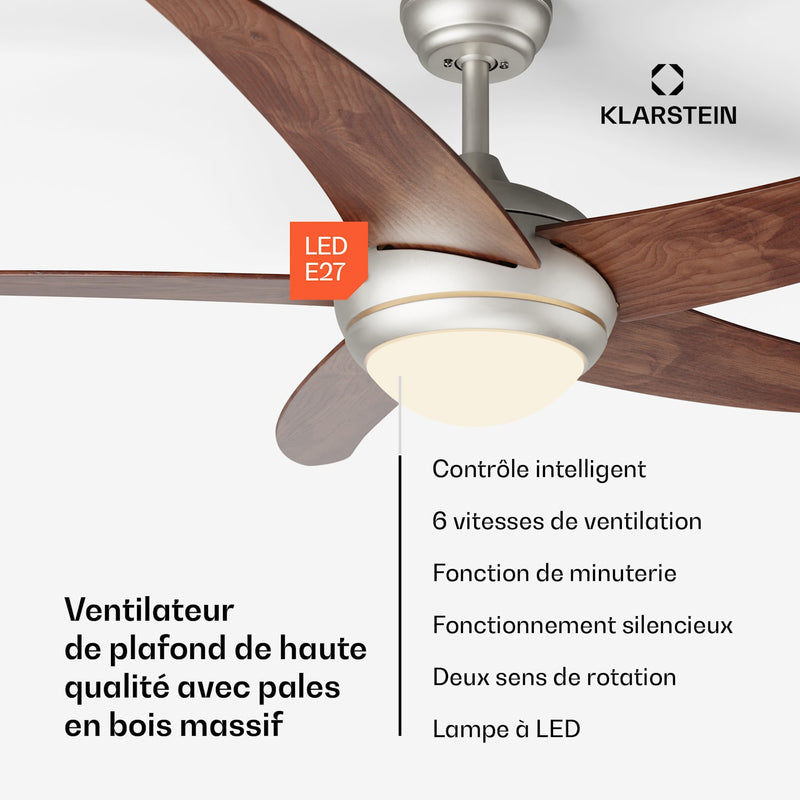 Bolero ventilateur de plafond 2 en 1 132 cm luminaire 55 W télécommande contrôle par application 2 sens de marche