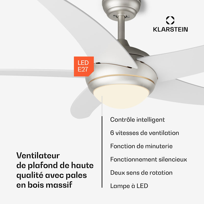 Bolero ventilateur de plafond 2 en 1 132 cm luminaire 55 W télécommande contrôle par application 2 sens de marche
