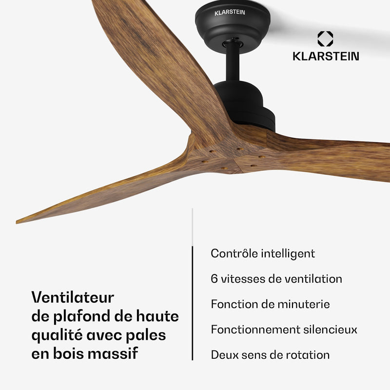 Santa Elena Ventilateur de plafond 52" 10260m³/h Pales en bois véritable 6 vitesses Télécommande