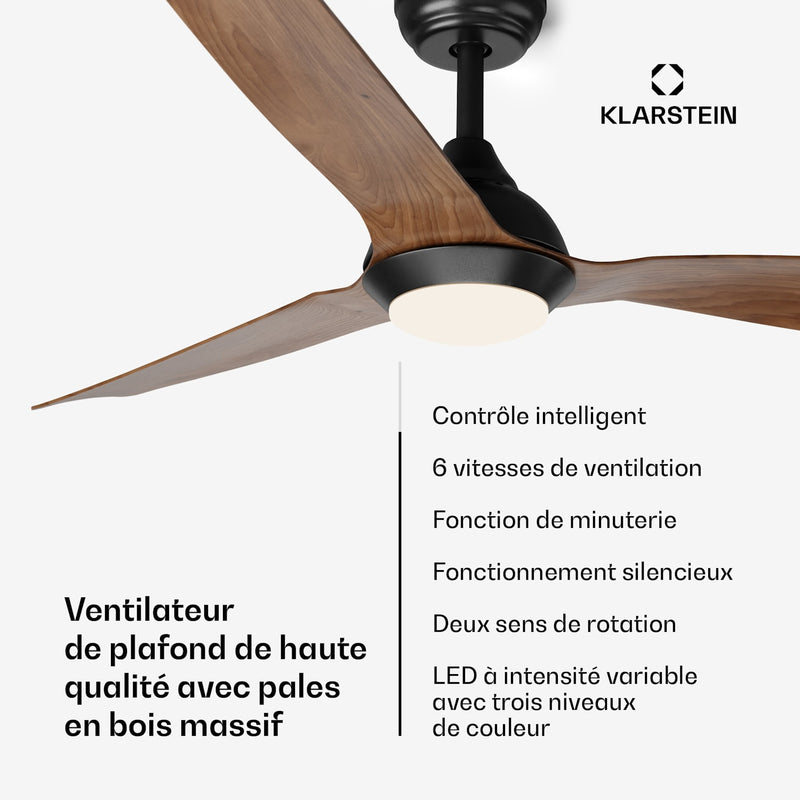 Fiji Flow ventilateur de plafond 2 en 1, 132 cm lampe LED télécommande contrôle par application 2 sens de marche dimmable