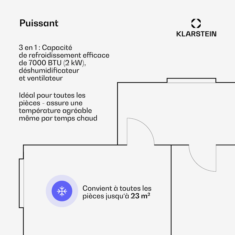 Breeze Box 7K Smart PAC Climatiseur | mode 3 en 1 | Connecté | jusqu'à 25 m² | minuterie 24h/24 | mobile