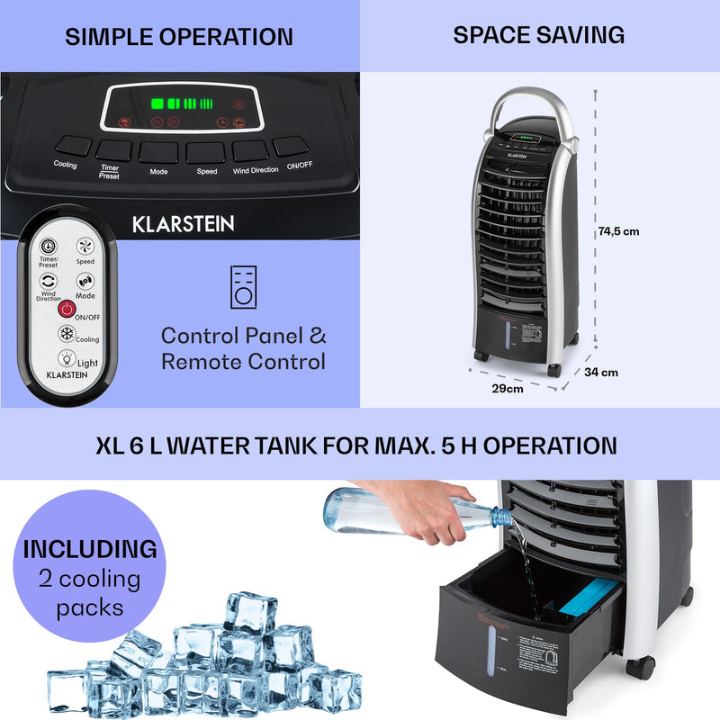 Maxfresh ventilateur refroidisseur d'air humidificateur fonction 4 en 1 oscillation réservoir d'eau 6L 65 W fonction minuterie
