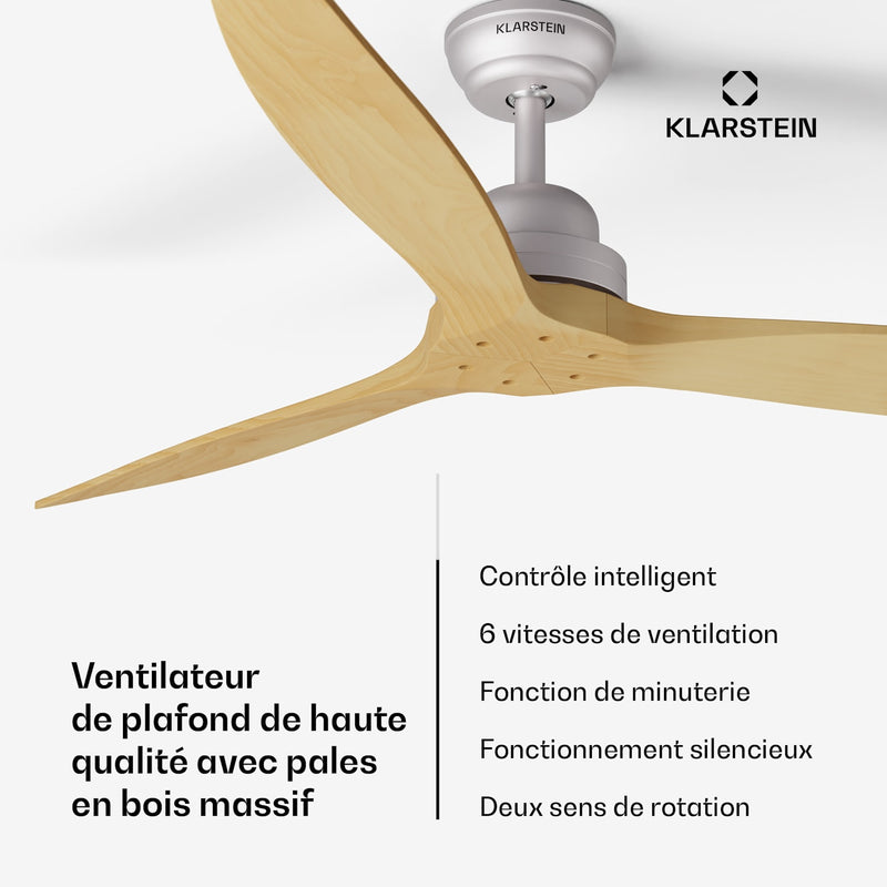 Santa Elena Ventilateur de plafond 52" 10260m³/h Pales en bois véritable 6 vitesses Télécommande