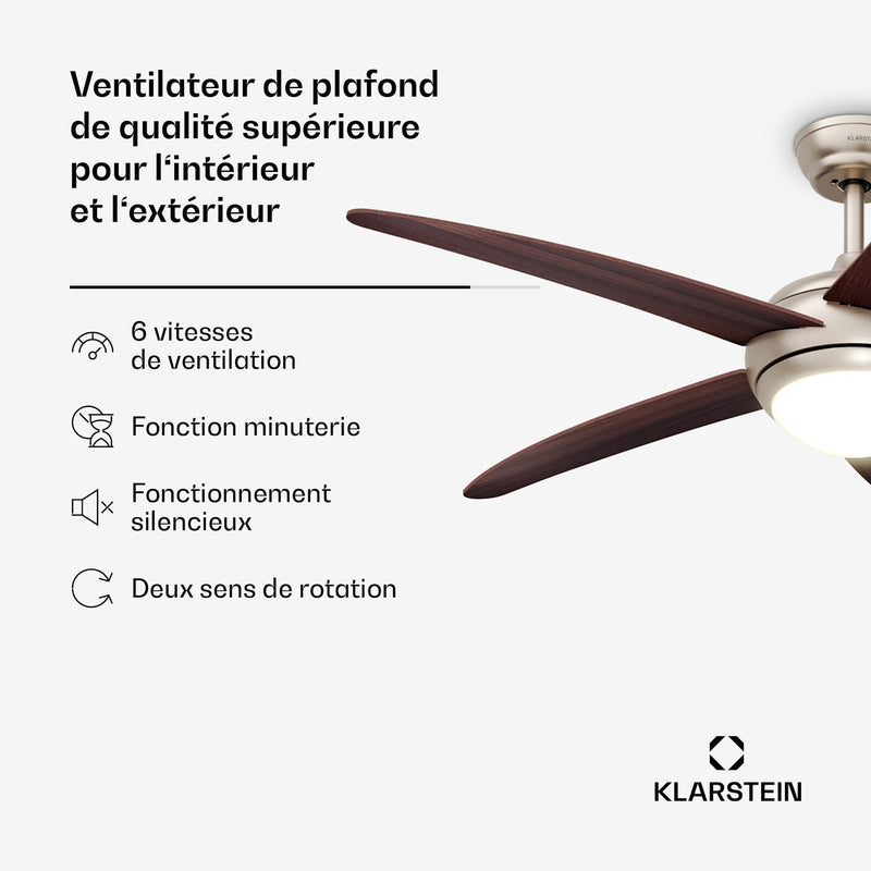 Bolero ventilateur de plafond avec éclairage | 132 cm | 35 W | Silencieux | Bois