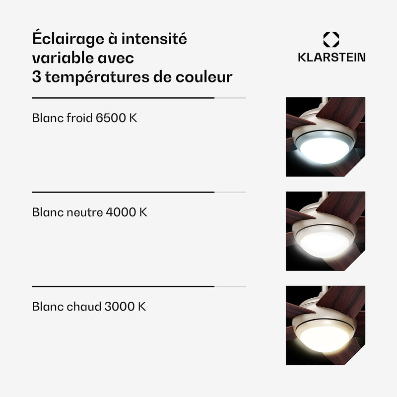 Bolero ventilateur de plafond avec éclairage | 132 cm | 35 W | Silencieux | Bois
