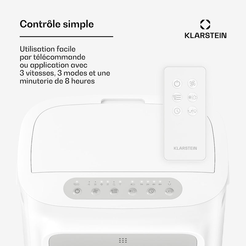 Breezcube Rafraîchiseur d'air connecté avec refroidissement à eau | 340 m³/h | 10 l | 30 m² | 3 modes | 50 W